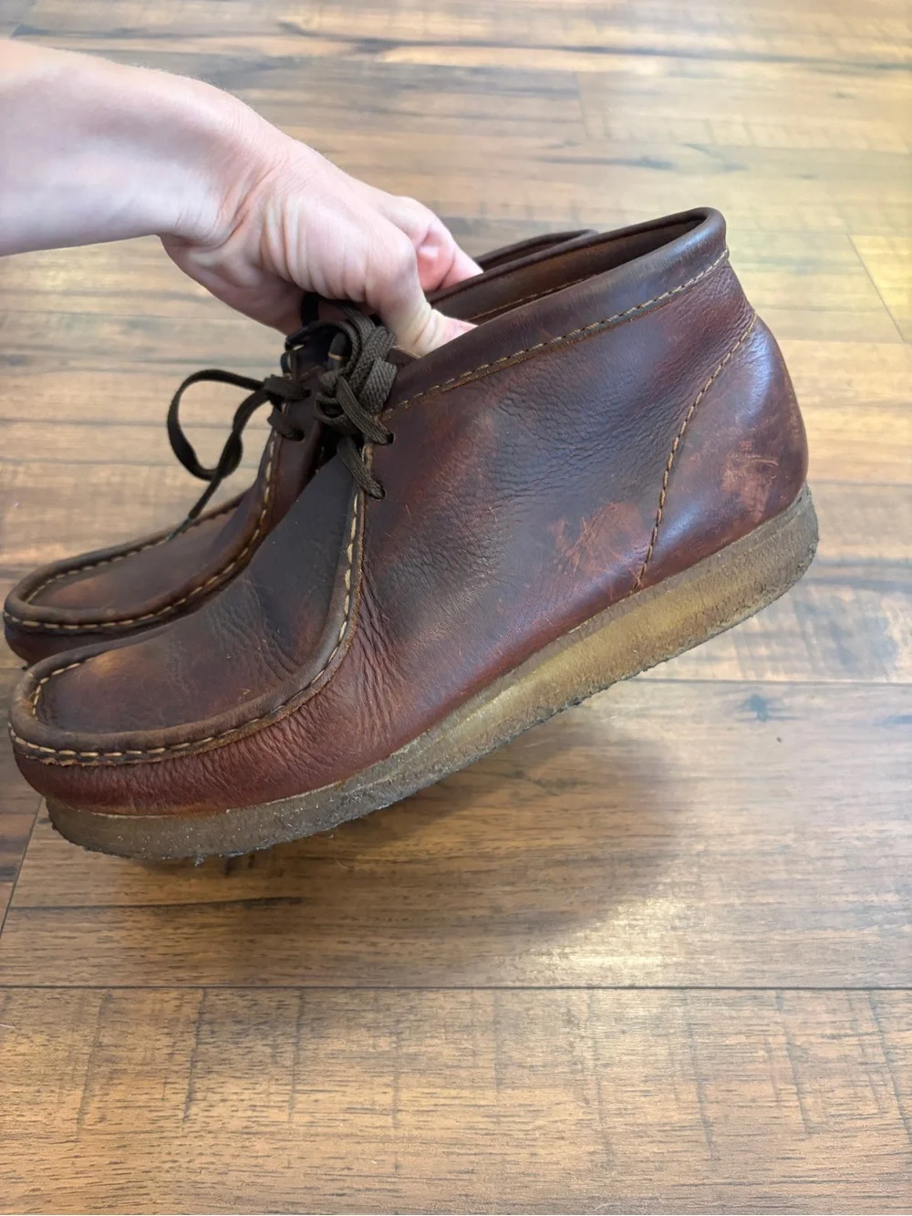 Clarks Wallabee Brown Leather Lace Up Shoes Men's Size 9 Moccasin Boots